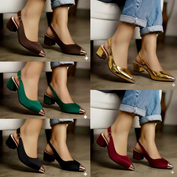 women’s sling backs with low chunky wedge