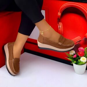 women suede platform loafers