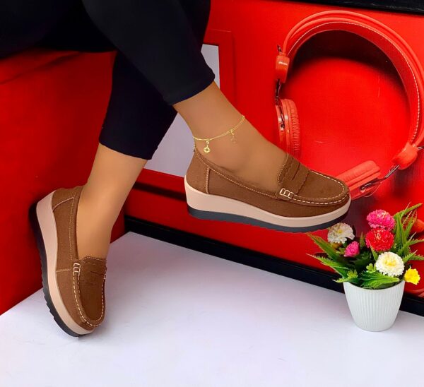 women suede platform loafers