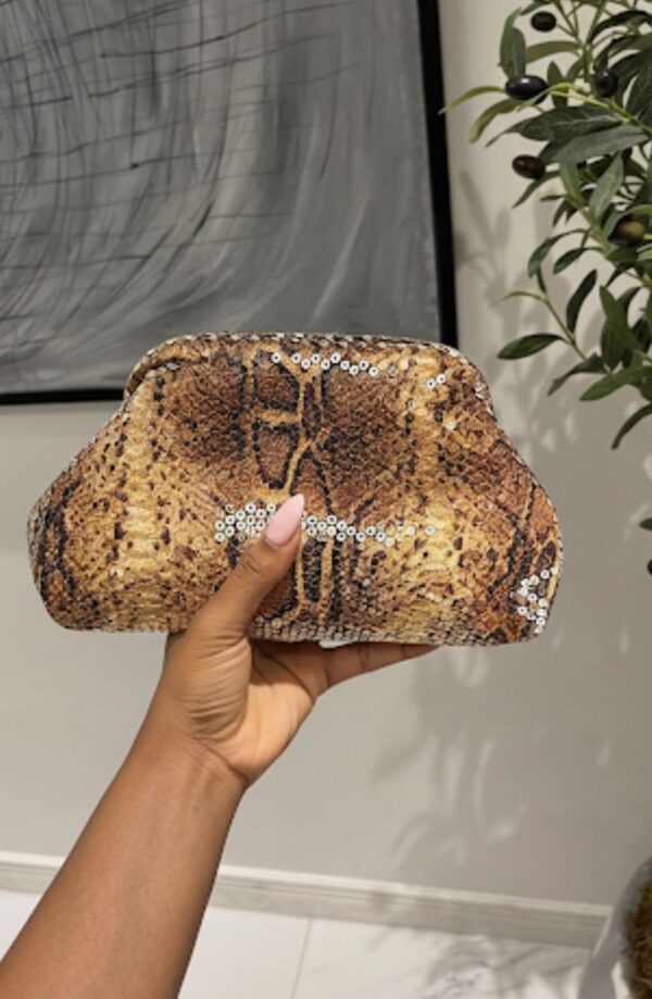 leopard print sequin clutch bag