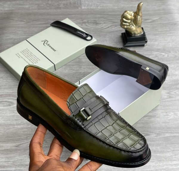 large scale croc-embossed leather loafers