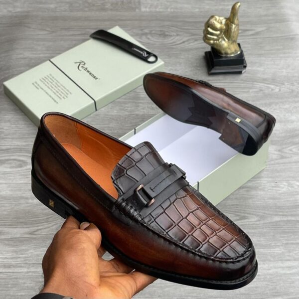 large scale croc-embossed leather loafers