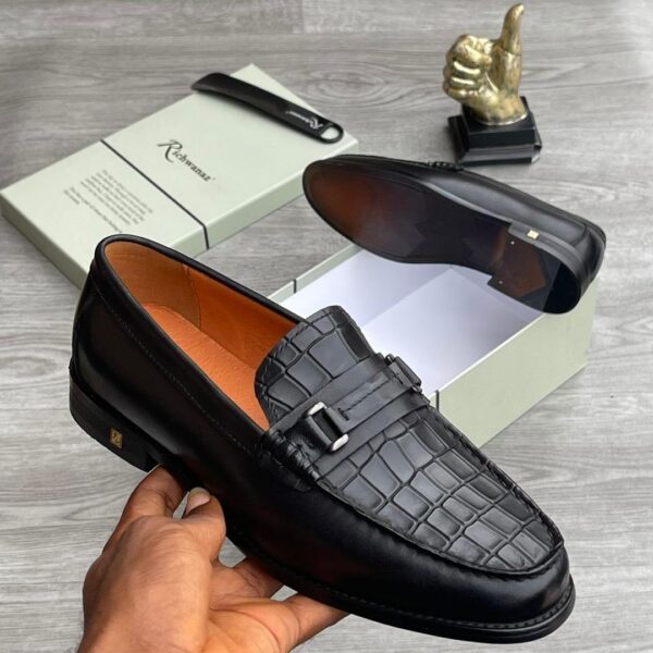 large scale croc-embossed leather loafers