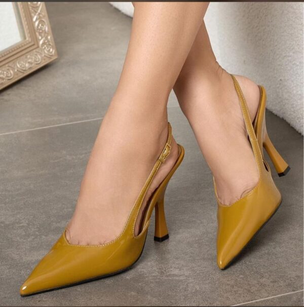 pointed toe ankle strap high heel shoe
