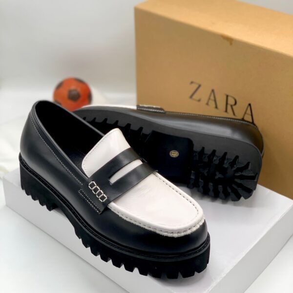 men platform black white loafers