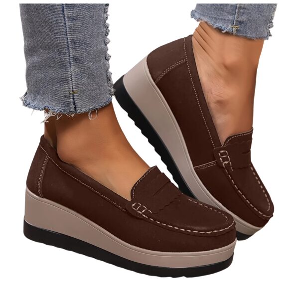 women suede platform loafers