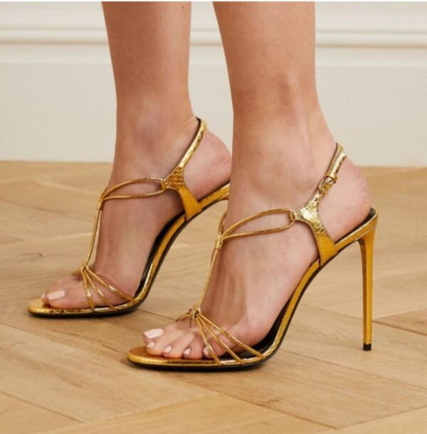 Classy Strappy Metallic Heels For Ladies classy strappy metallic heels for ladies