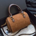 Brown Suede Mini Top-Handle Bag For Ladies