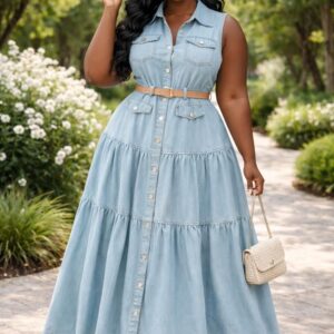 ladies sleeveless button-down denim dress