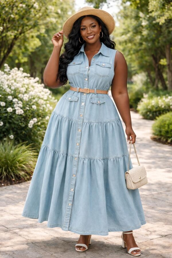 Ladies Sleeveless Button-down Denim Dress ladies sleeveless button-down denim dress