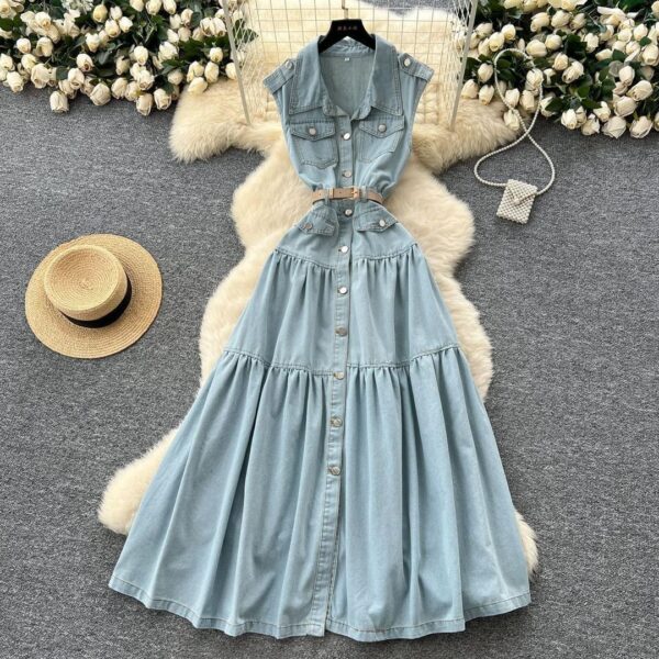 Ladies Sleeveless Button-down Denim Dress ladies sleeveless button-down denim dress