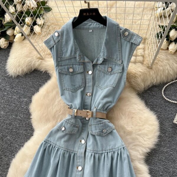 Ladies Sleeveless Button-down Denim Dress ladies sleeveless button-down denim dress