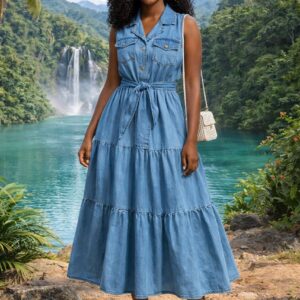 Marketplace & Online Shopping 132 ladies sleeveless tiered denim dress