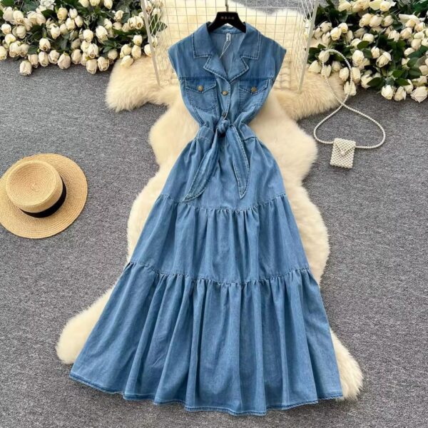 Ladies Sleeveless Tiered Denim Dress ladies sleeveless tiered denim dress