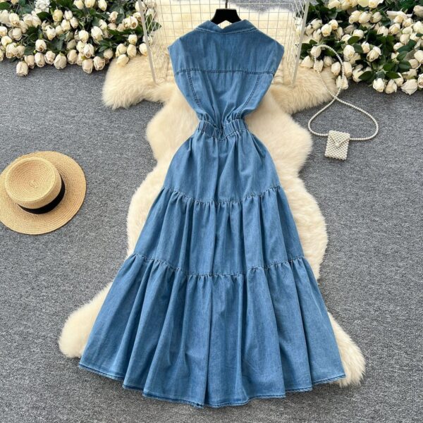 Ladies Sleeveless Tiered Denim Dress ladies sleeveless tiered denim dress