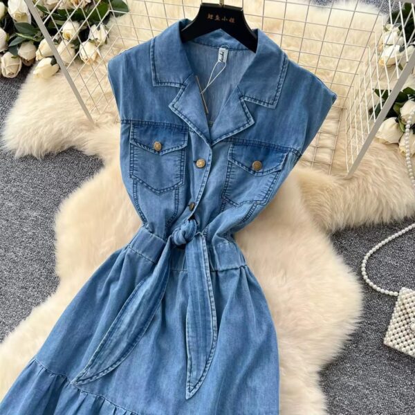 Ladies Sleeveless Tiered Denim Dress ladies sleeveless tiered denim dress