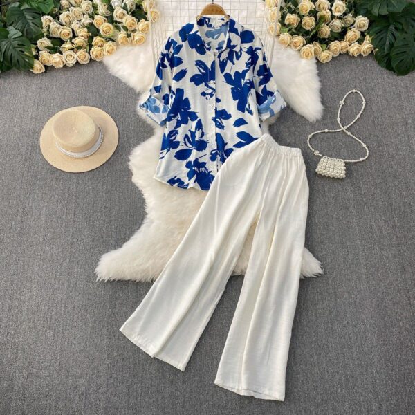 Ladies Floral Print Shirt And Pants Set ladies floral print shirt and pants set