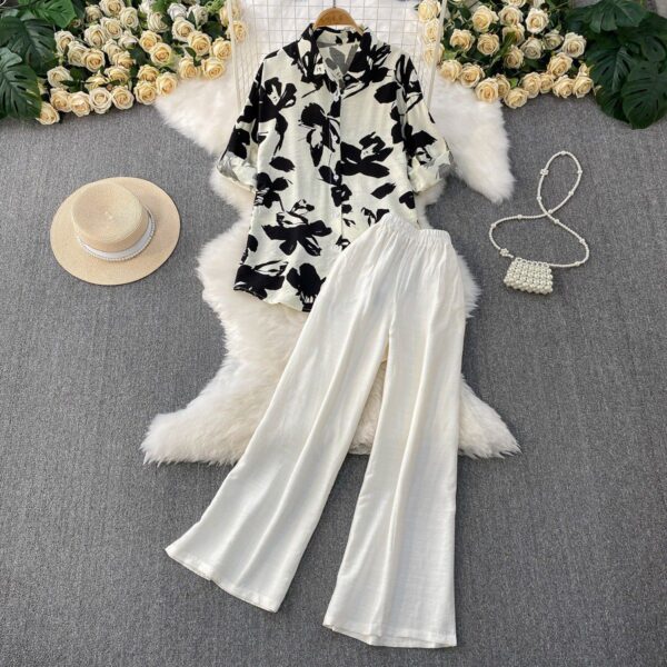 Ladies Floral Print Shirt And Pants Set ladies floral print shirt and pants set