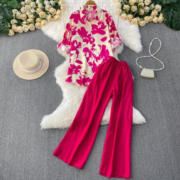 Ladies Floral Print Shirt And Pants Set ladies floral print shirt and pants set