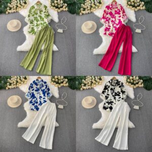 ladies floral print shirt and pants set