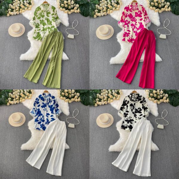 Ladies Floral Print Shirt And Pants Set ladies floral print shirt and pants set