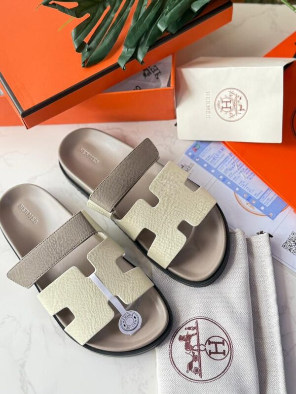 hermes leather flat slippers