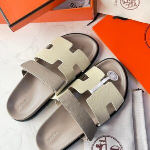 hermes leather flat slippers