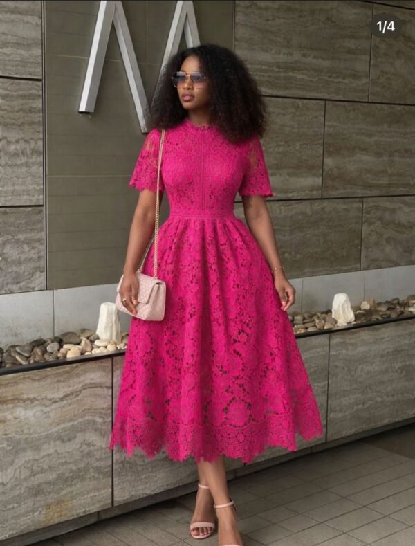 women lace hollow out midi dress