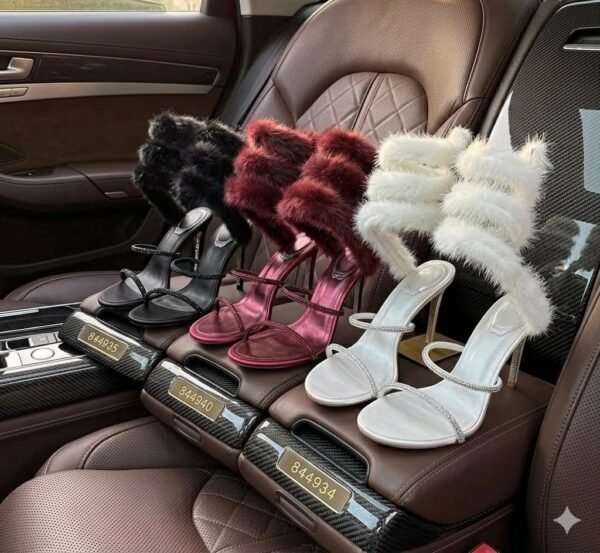 Luxury Fur-Trimmed Strappy Stiletto Heels luxury fur-trimmed strappy stiletto heels