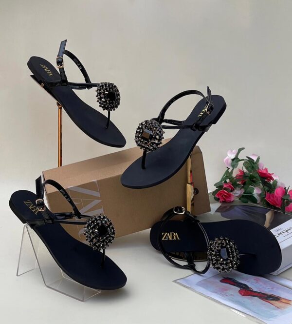 black t-strap flat sandal