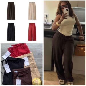 ladies plus size linen wide leg pants