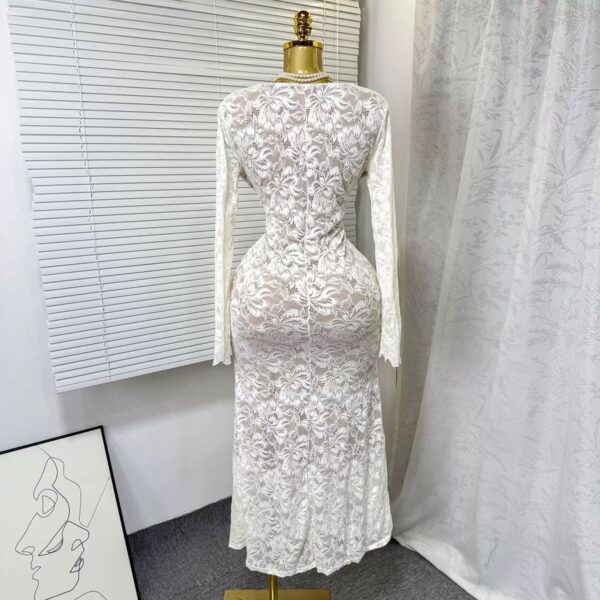 ladies lace v-neck long-sleeved dress