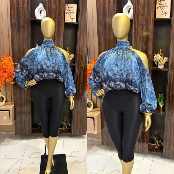 Patterned Chiffon Shoulder Décolleté Blouse patterned chiffon shoulder décolleté blouse