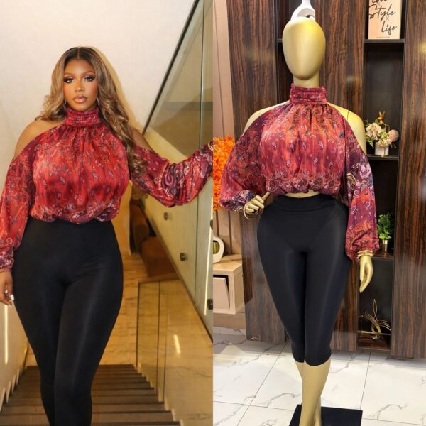 Patterned Chiffon Shoulder Décolleté Blouse patterned chiffon shoulder décolleté blouse