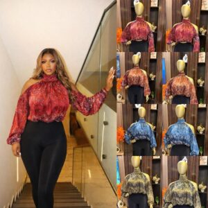 Marketplace & Online Shopping 136 patterned chiffon shoulder dรฉcolletรฉ blouse