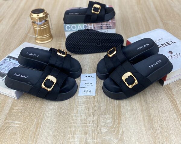 women platform gold buckle sandals