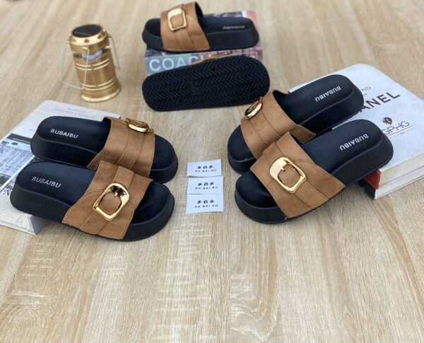 women platform gold buckle sandals