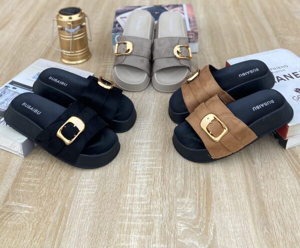 women platform gold buckle sandals