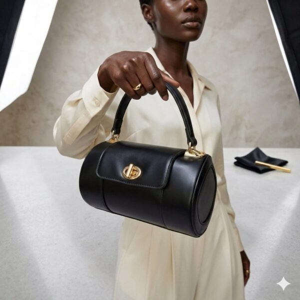 black leather cylinder bag