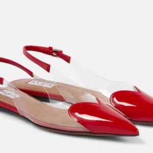 woman patent leather sling-back flat shoes