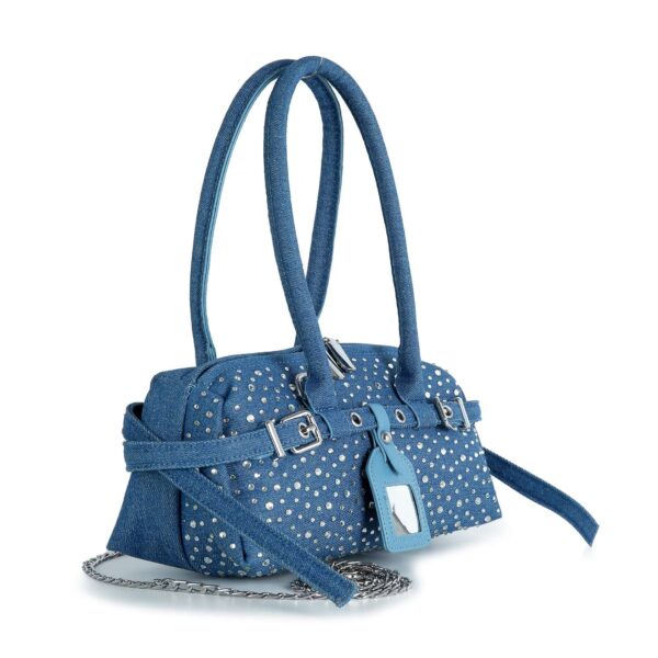 rhinestone studded denim handbag