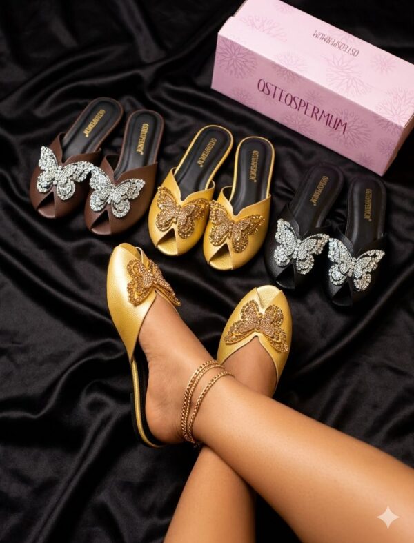 ladies butterfly embellished flat slippers