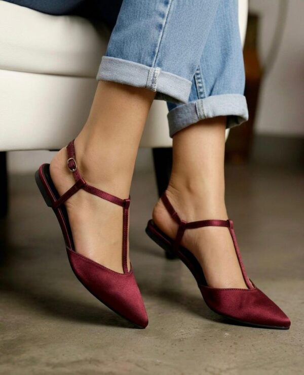 ladies t-strap pointed toe sling-back flat heels