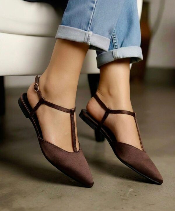 ladies t-strap pointed toe sling-back flat heels