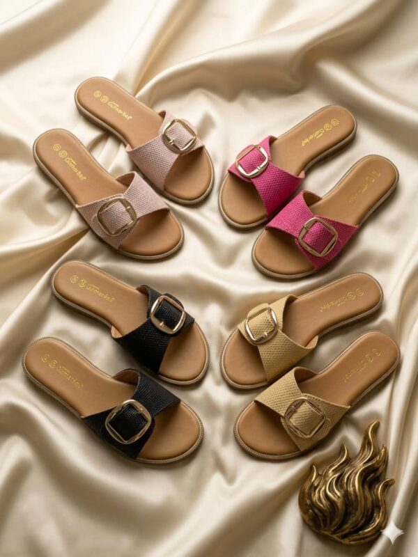 women buckled open-toe slippers