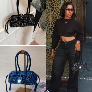 rhinestone-studded denim handbag