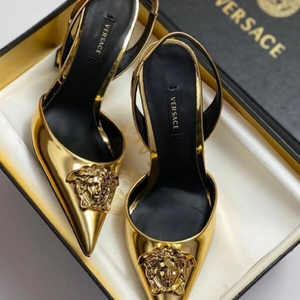 women's metallic gold slingback pumps