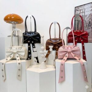 studded bow accent luxe bag