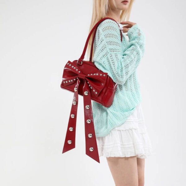 studded bow accent luxe bag