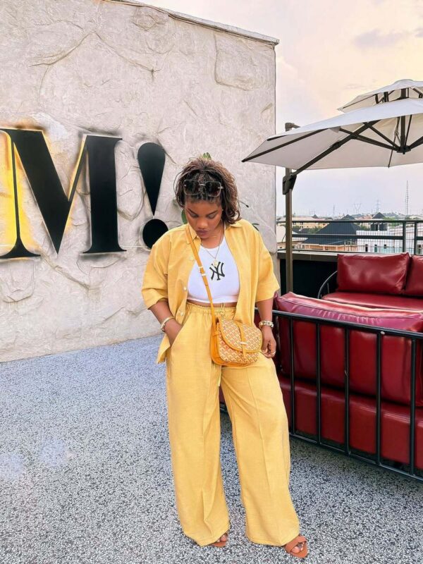 women's fashion yellow linen set